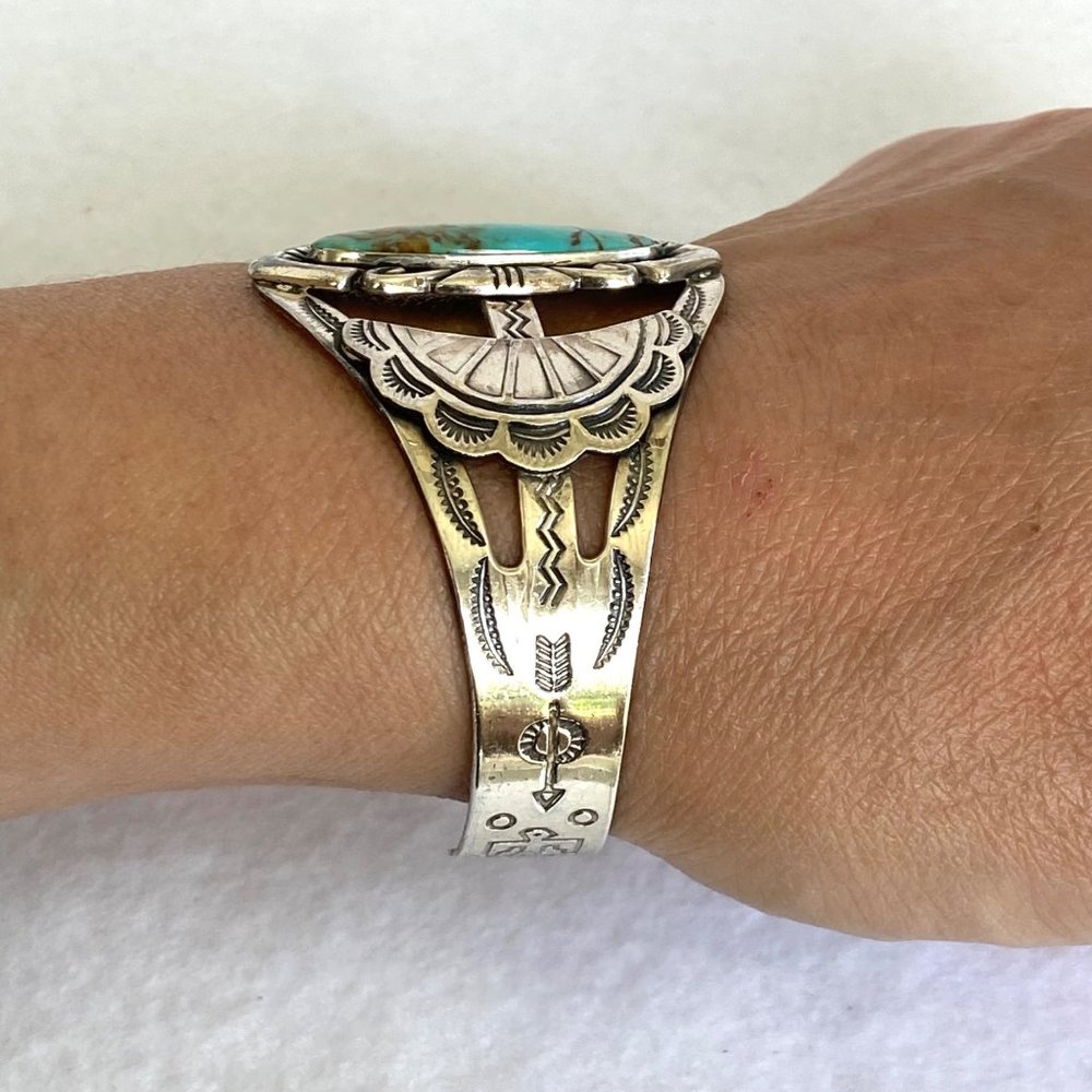 VTG Bell Trading Sterling Silver 925 Southwest Turquoise Wide Band Cuff Bracelet - Picture 5 of 16